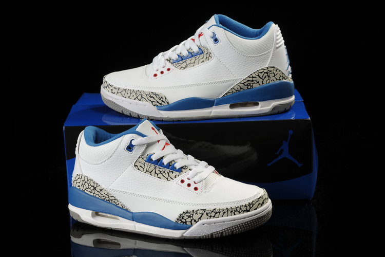 Air Jordan 3 Women Shoes White/Black/Deepskyblue Online